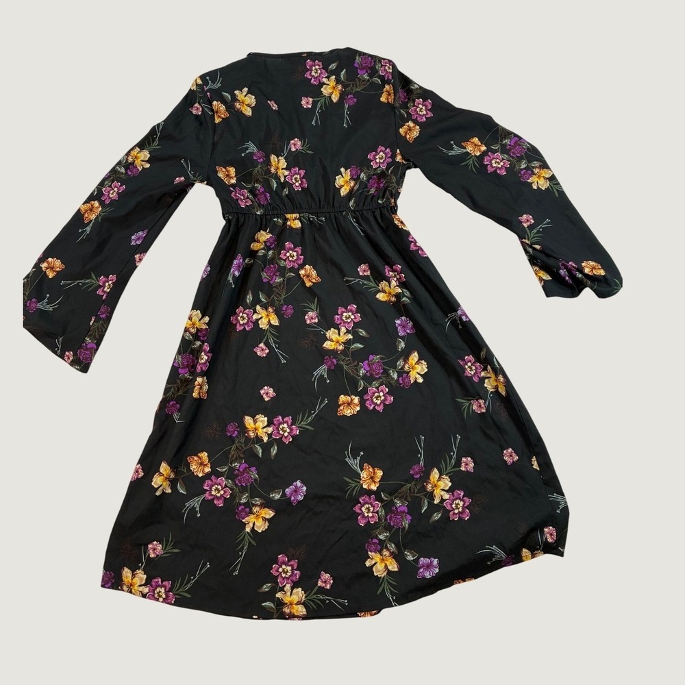 New Look Women Maternity Floral Wrap Dress Size 6 Black Long Bell Sleeve V-Neck